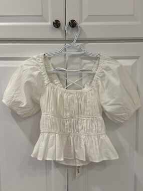 NWT Off White Cropped Open Back Top with Puffed Sleeves - Size S